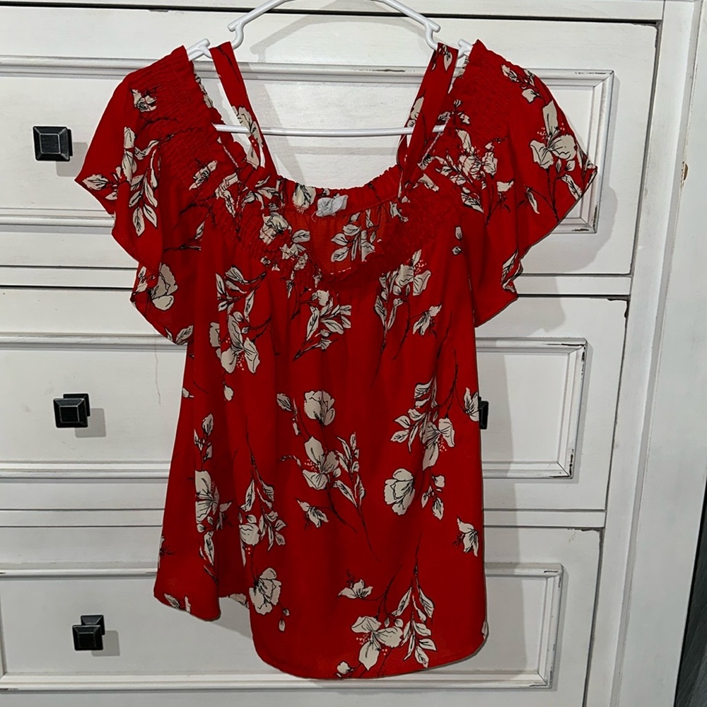 Red Floral Off Shoulder Blouse
